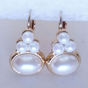 Faux Pearl Earrings gold tone lever back elegant wedding date night luxury